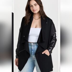 NWT Spanx Faux Leather Convertible Drape Front Jacket Plus Size 3X In Very Black